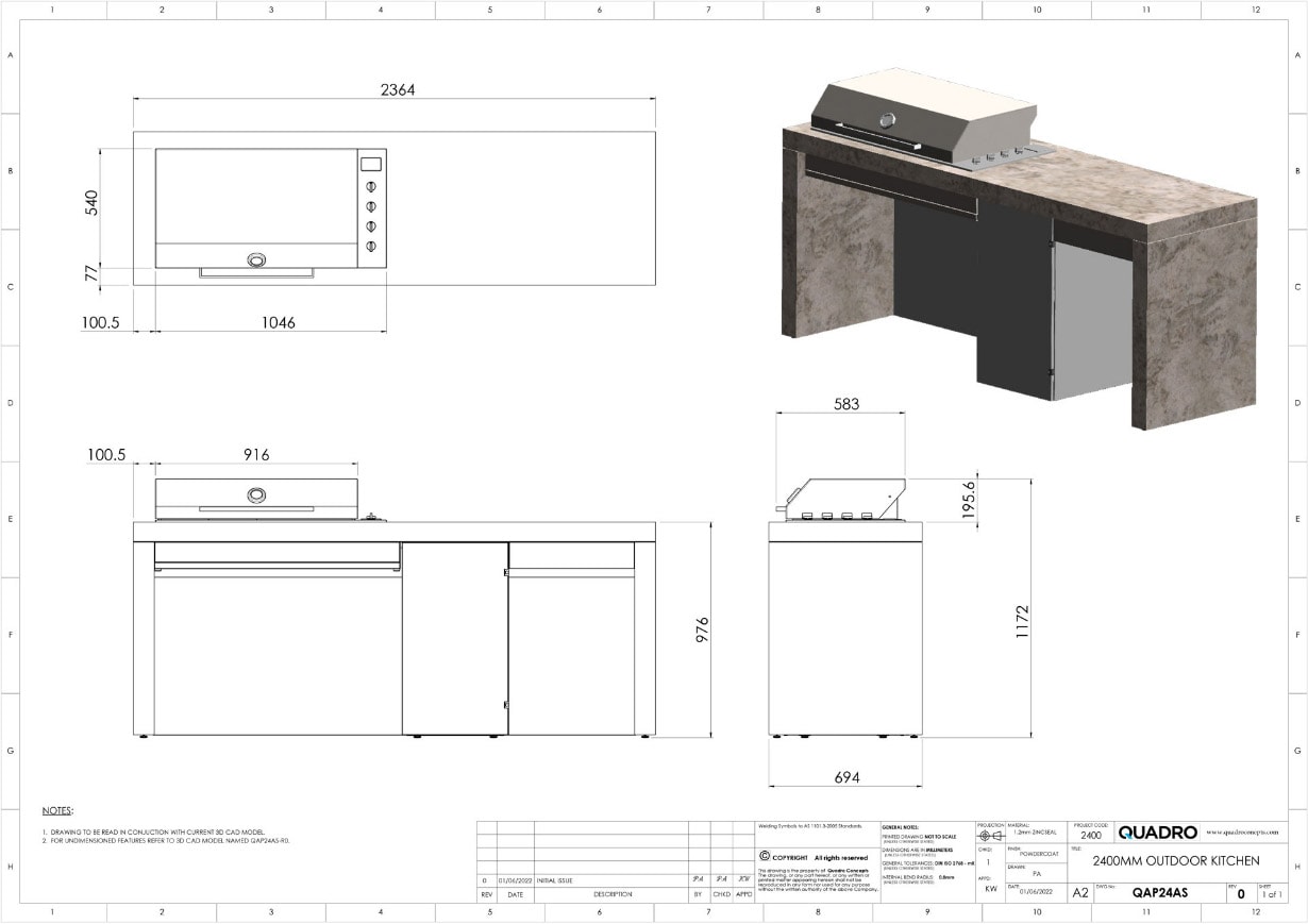 CAD 2400MM wide outdoor kitchen available at quadro concepts